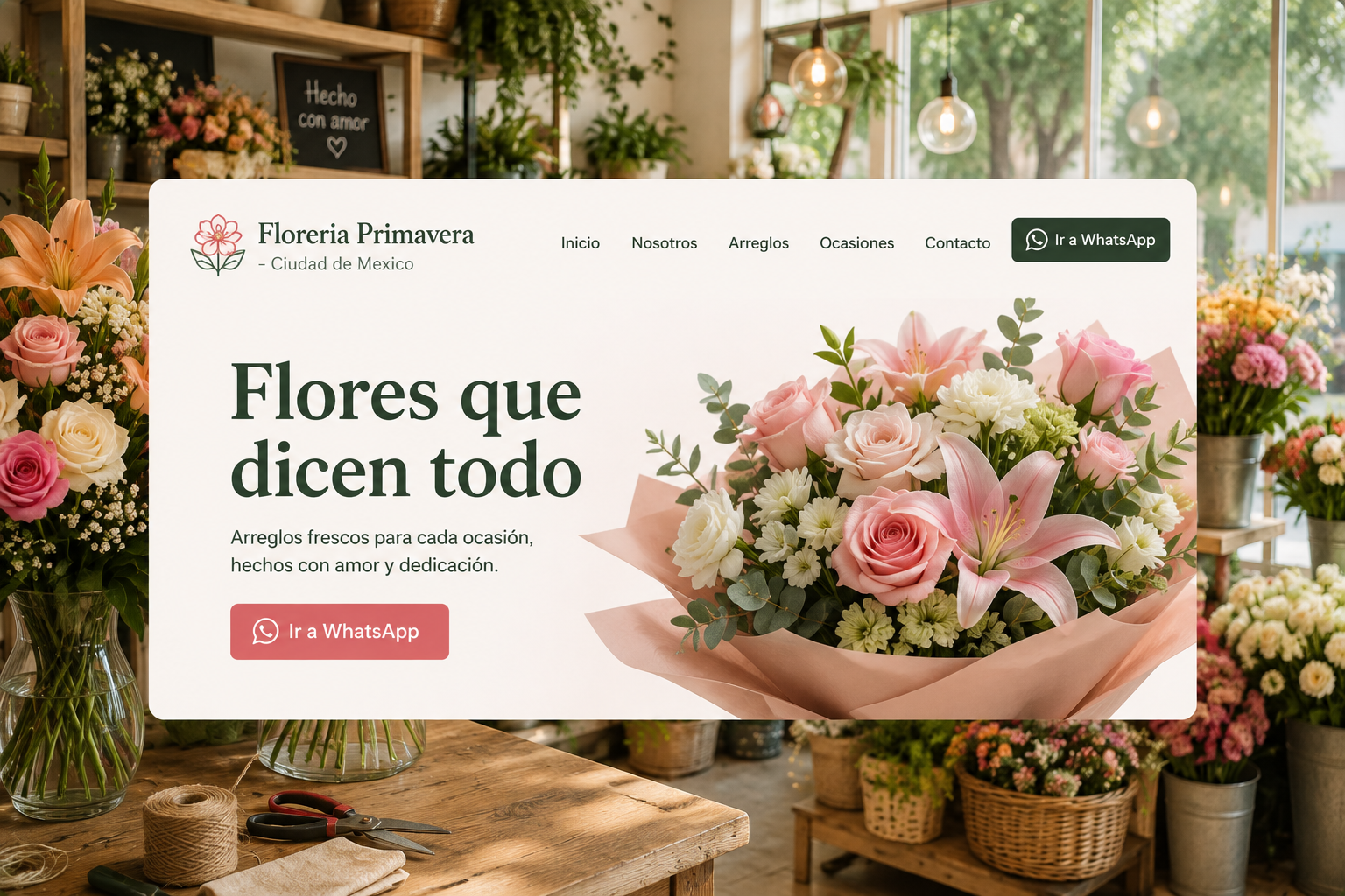 Web terminada y plantillas sobre fondo azul: sin pago adelantado
