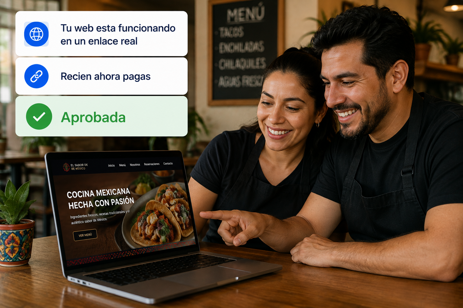 Clientes revisando su web terminada en un enlace real antes de pagar