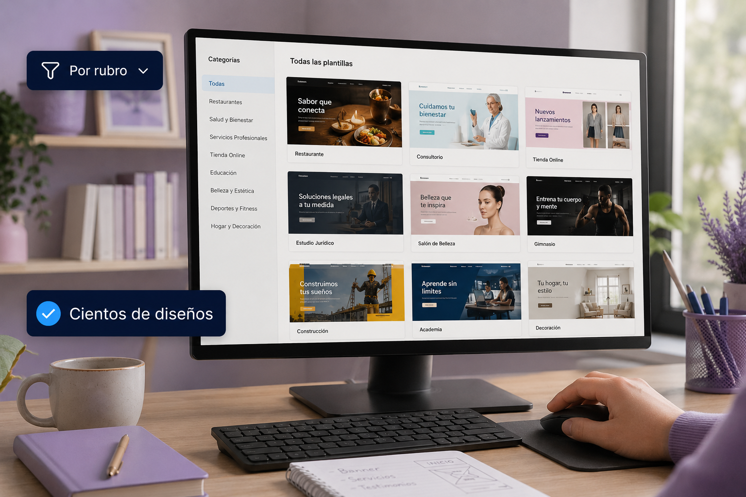 Galería de plantillas de páginas web organizada por tipo de negocio