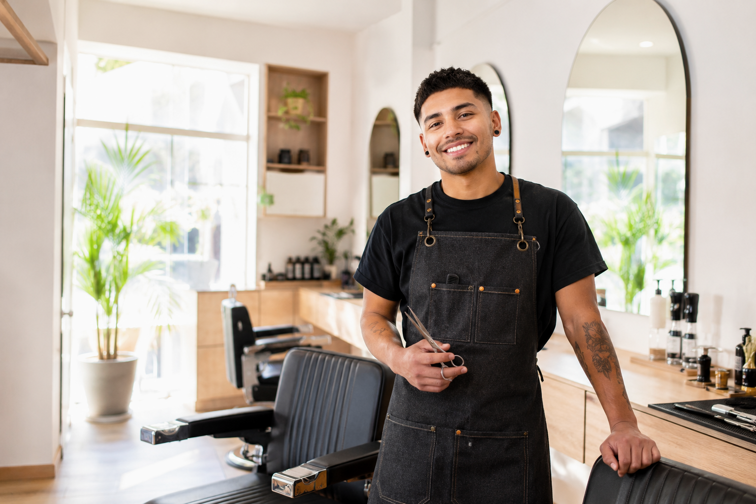 Barbero mexicano en su barbería moderna