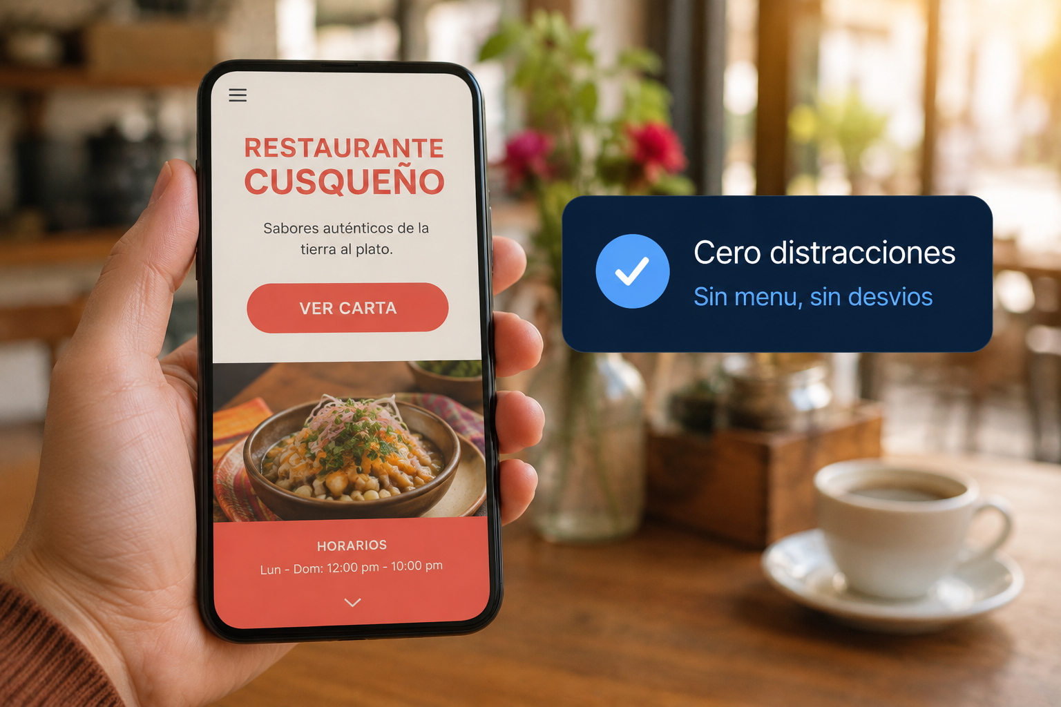 Landing page sin distracciones vista en el celular