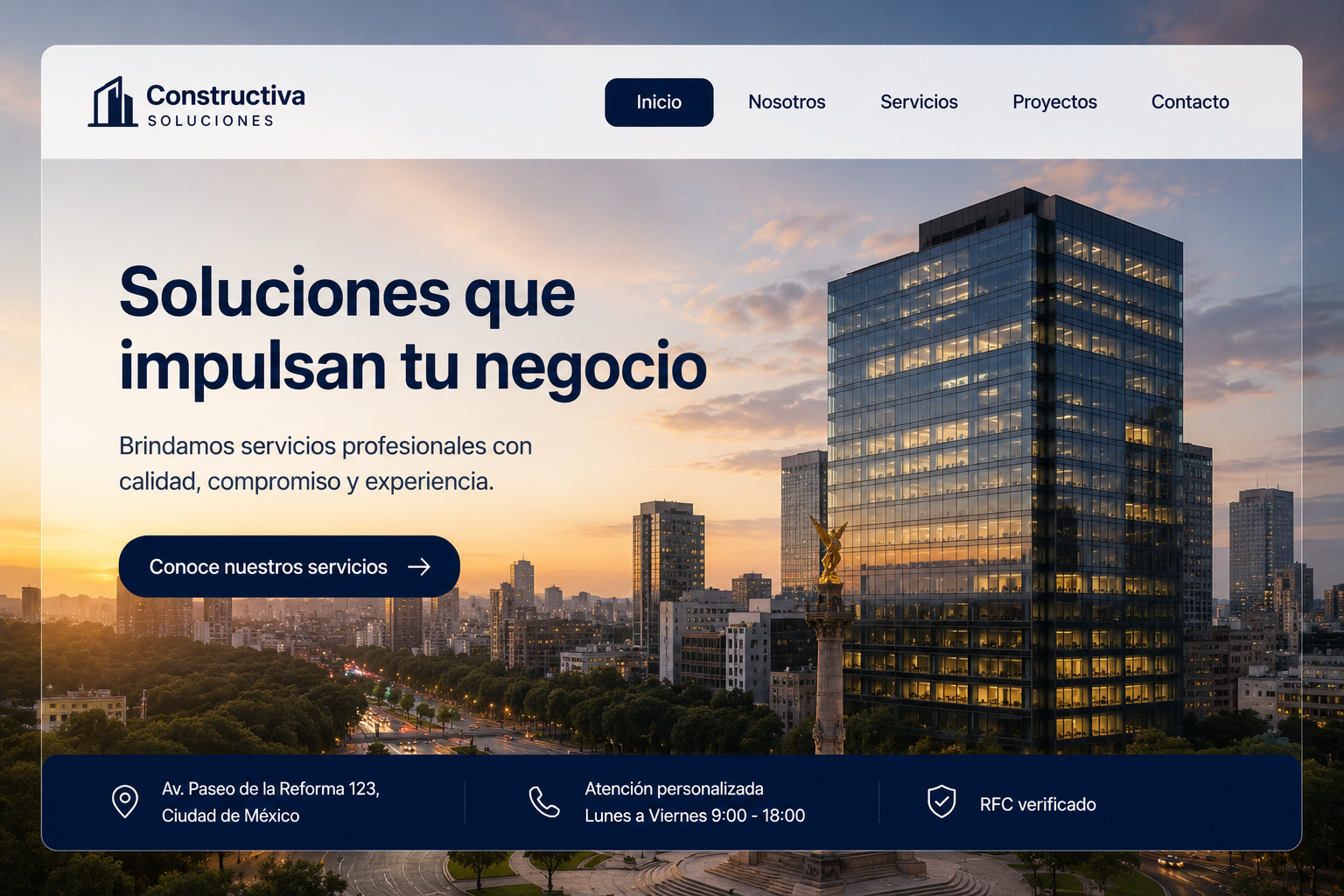 Web corporativa mexicana en laptop y celular con cotización solicitada