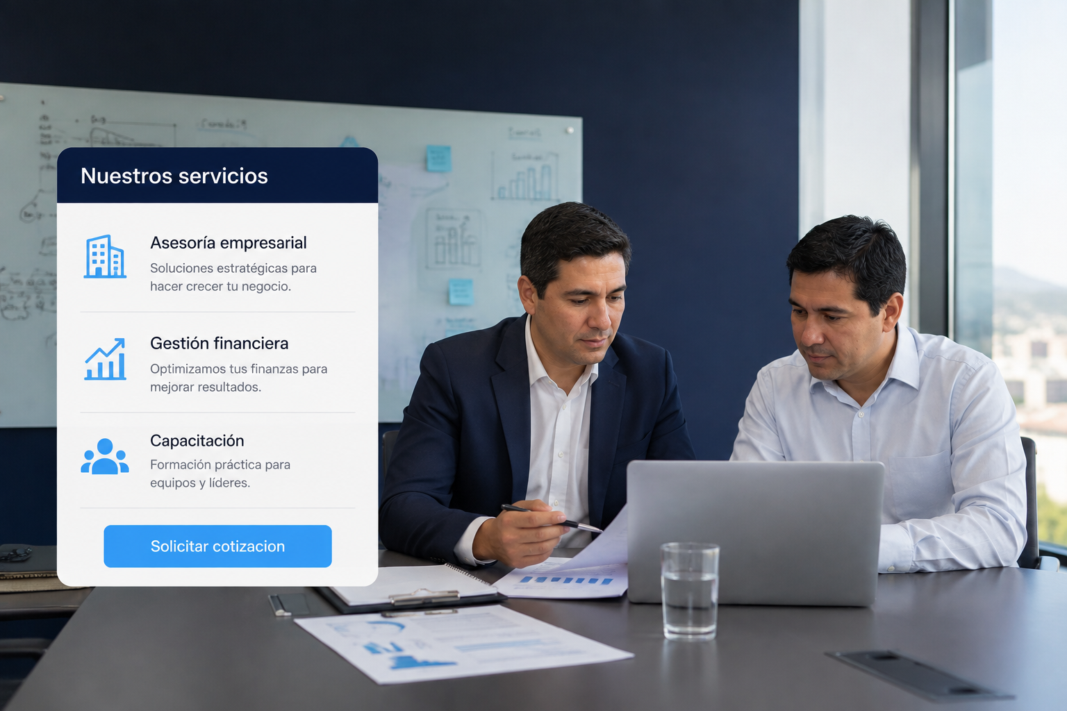 Catálogo de servicios y solicitud de cotización en la web