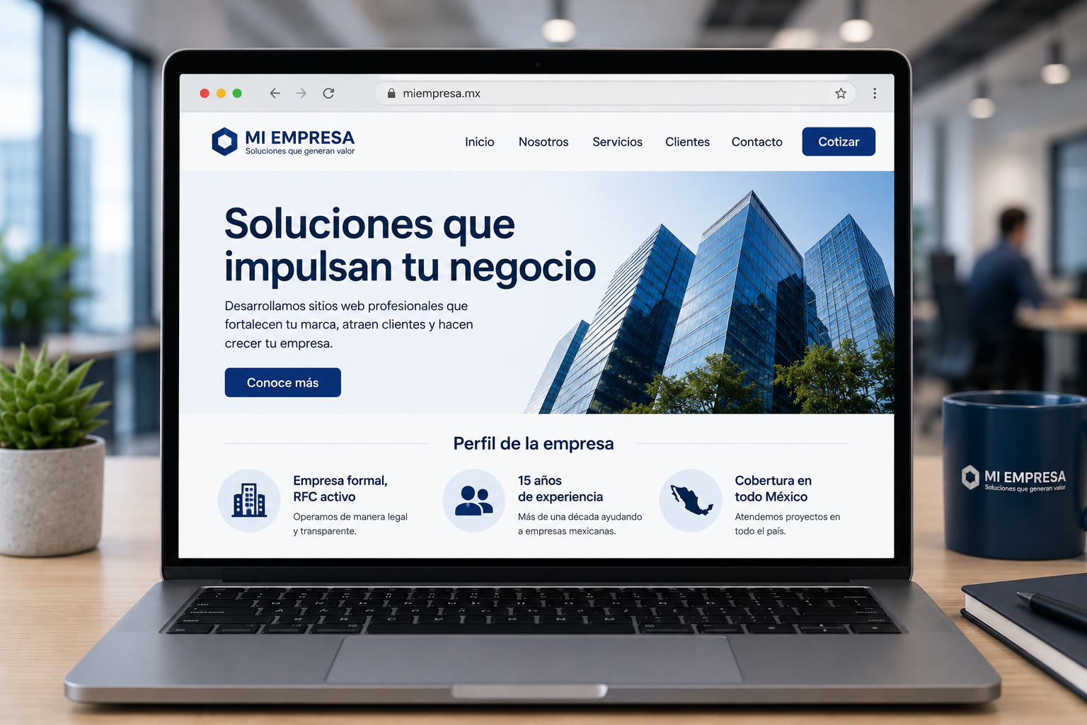 Página web corporativa con perfil de empresa y cotización