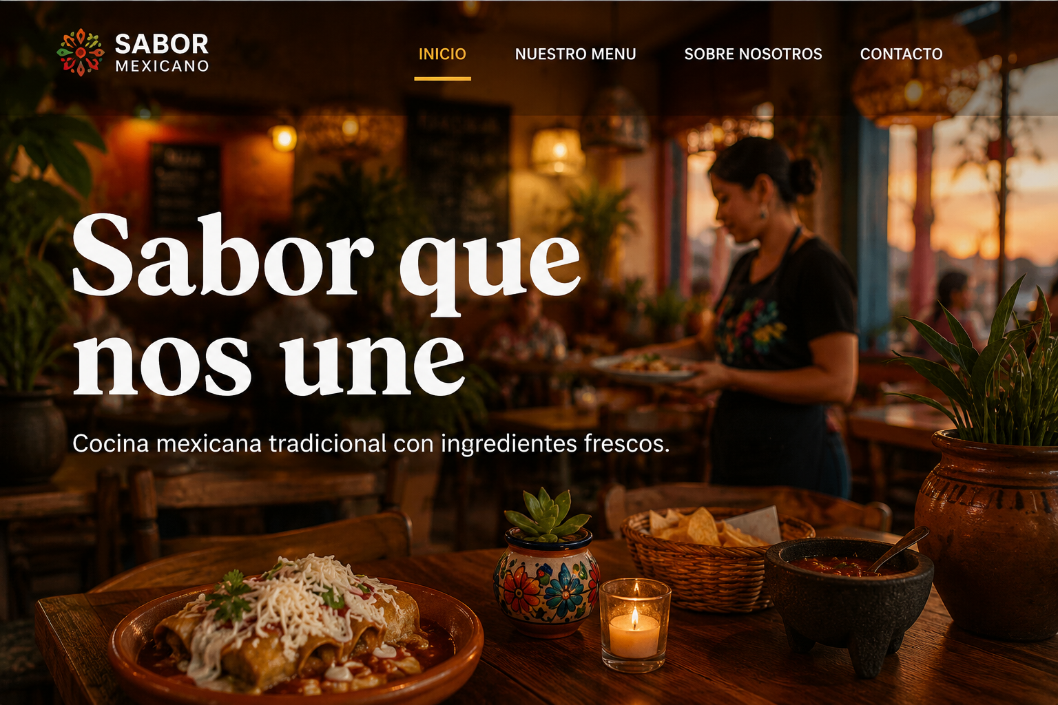 Página web de restaurante en laptop y celular con pedido recibido
