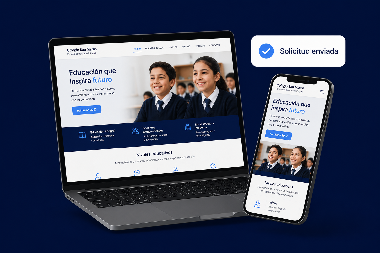 Web institucional de colegio mexicano en laptop y celular