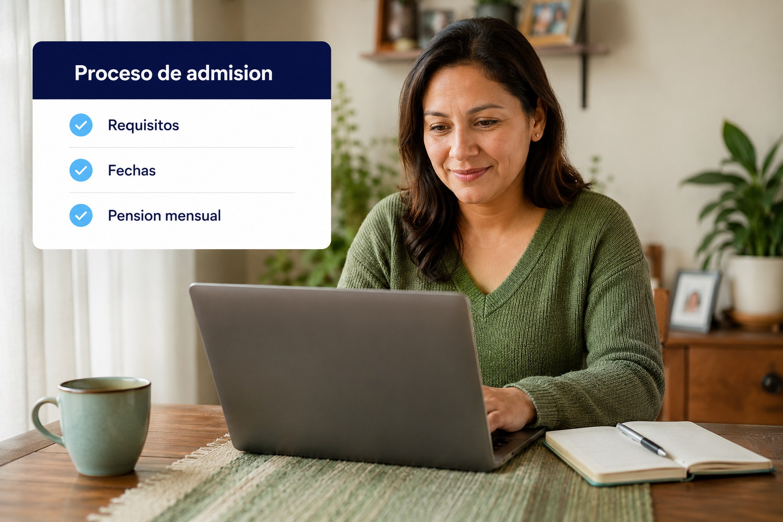 Madre de familia revisando el proceso de admisión en línea