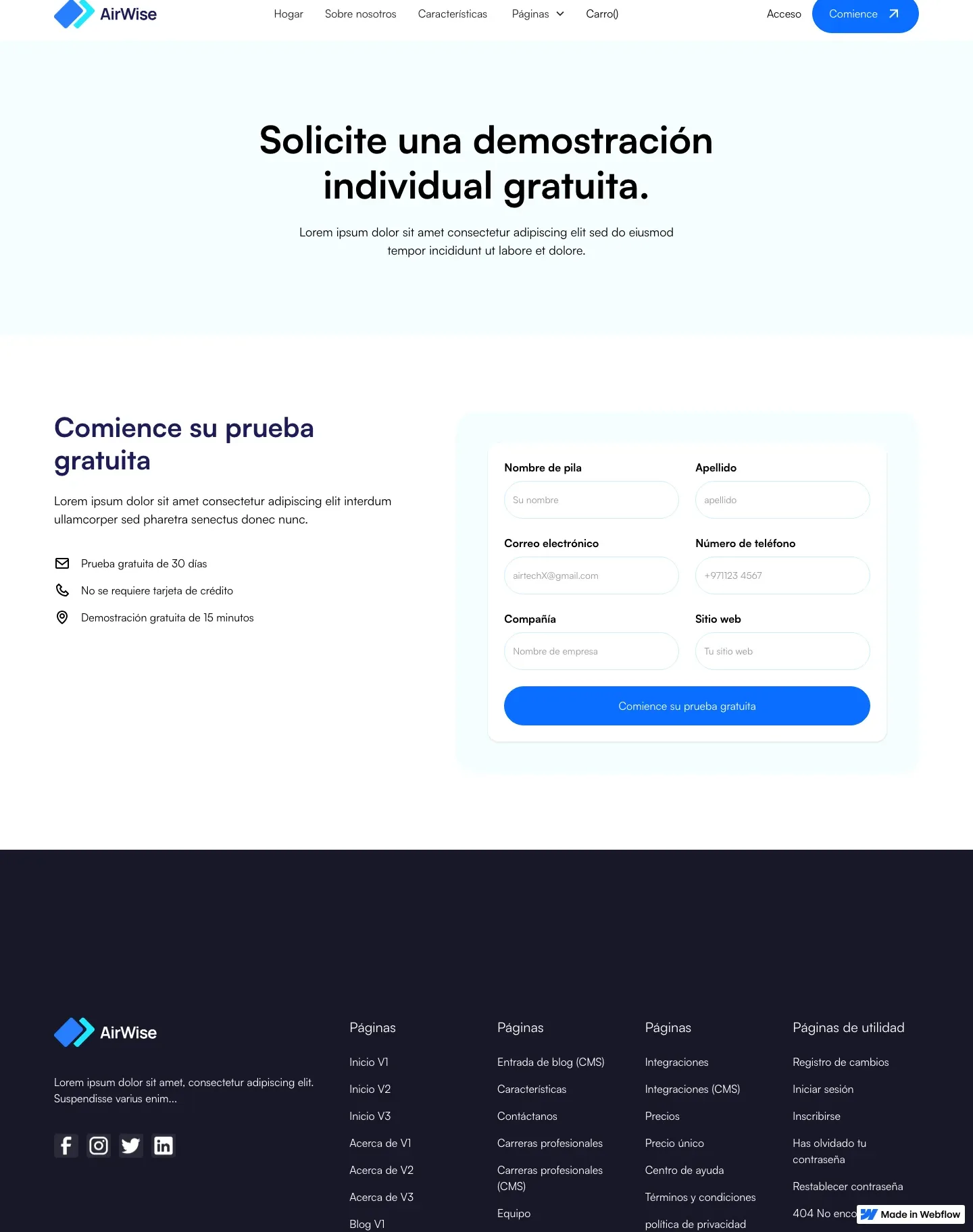 Diseño de página web para landing pages