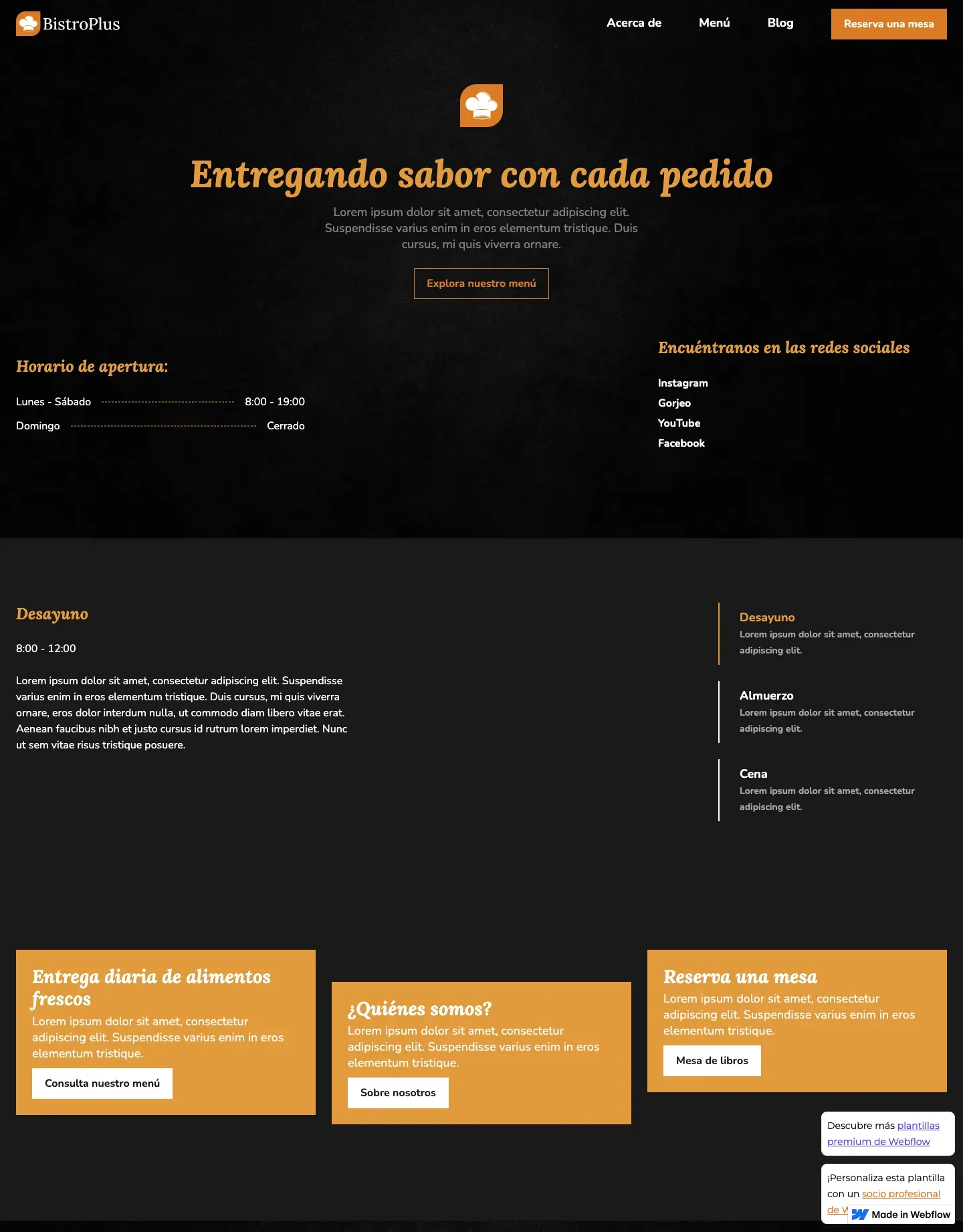 Diseño de página web para restaurantes y cafés