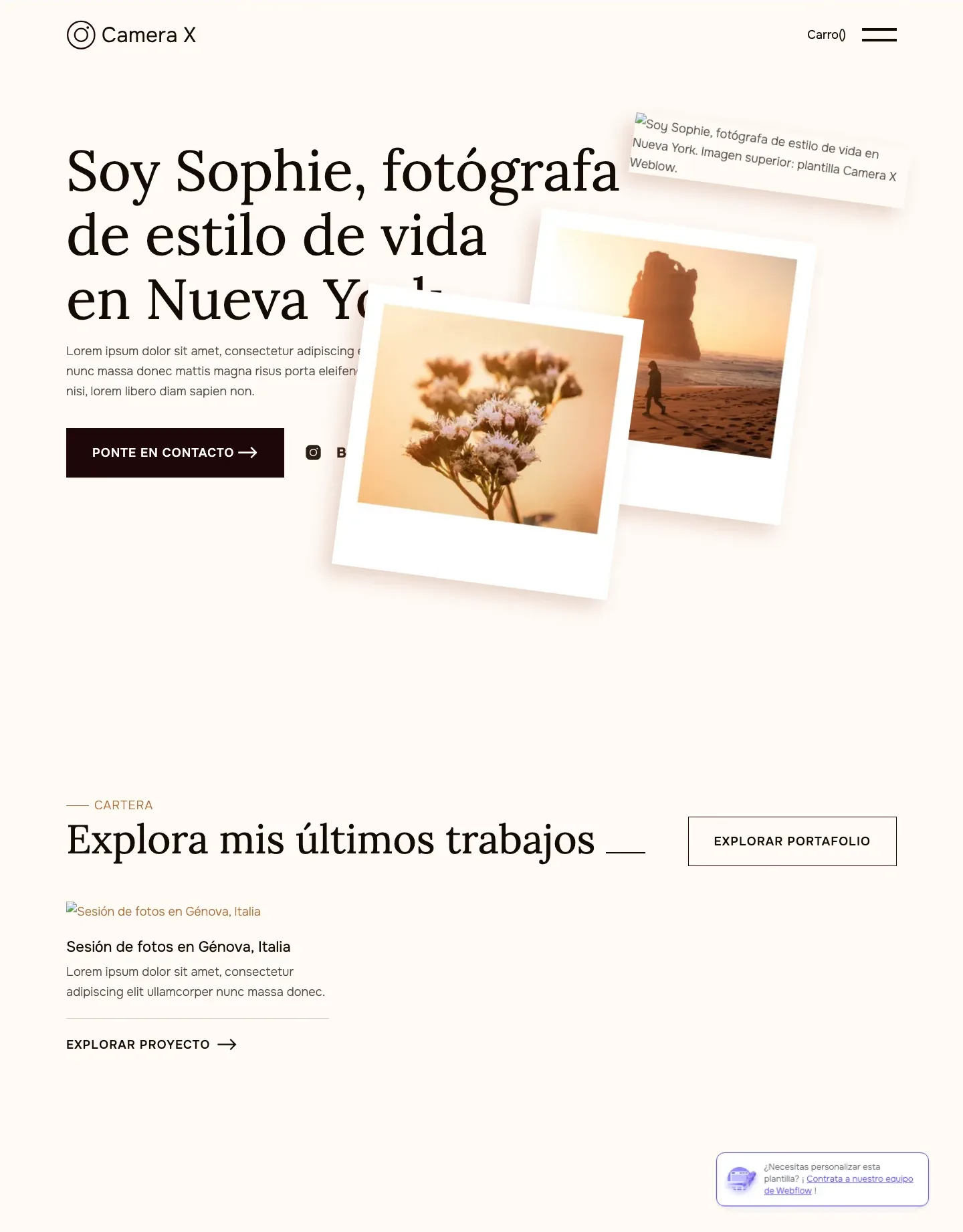 Diseño de página web para fotografía y eventos