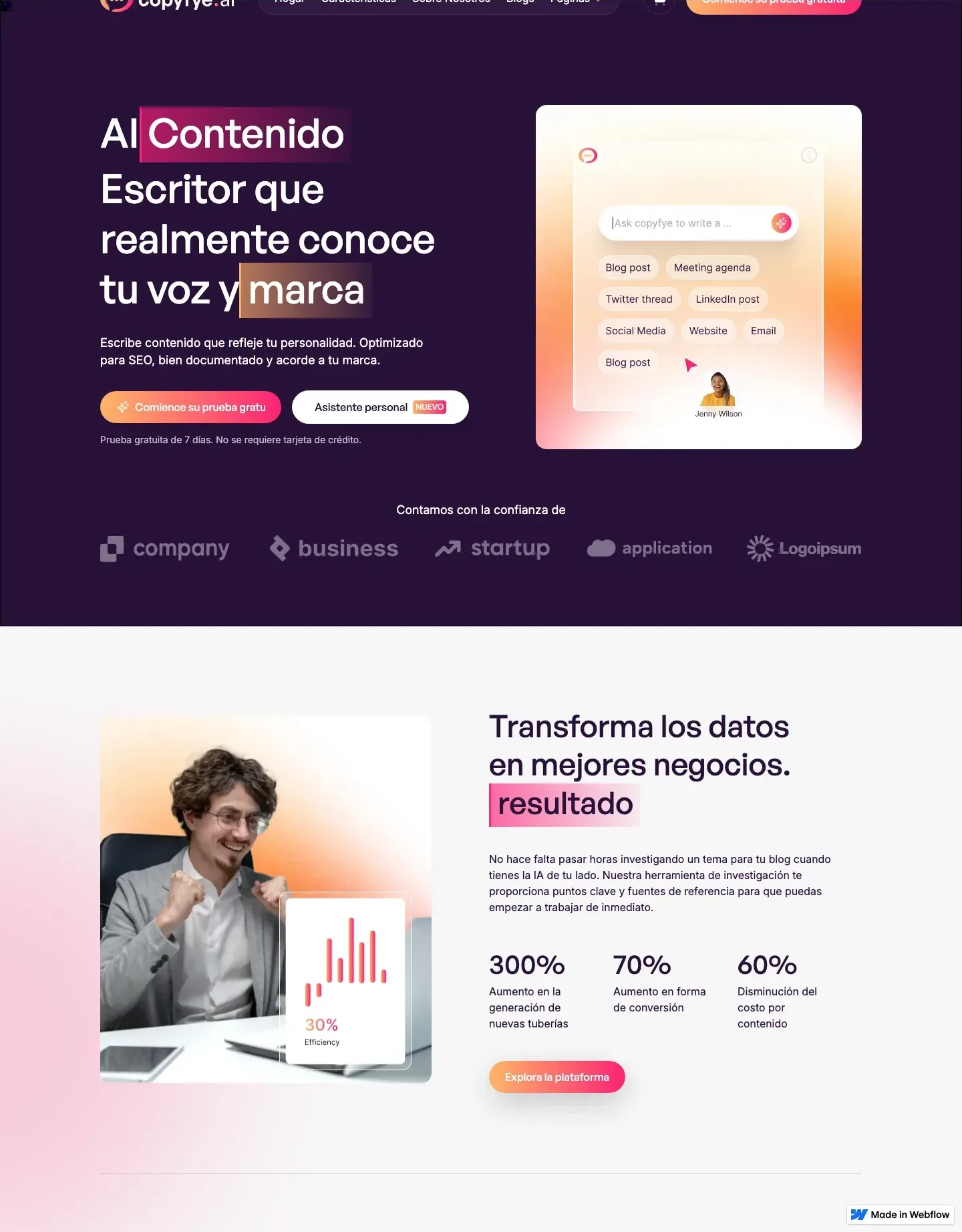 Diseño de página web para landing pages