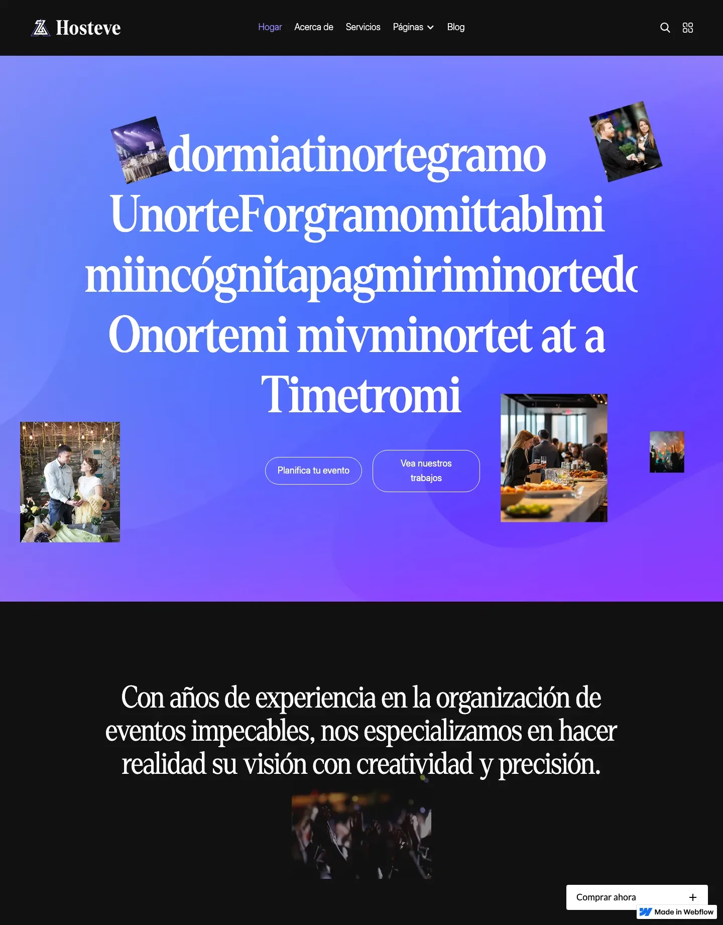 Diseño de página web para fotografía y eventos