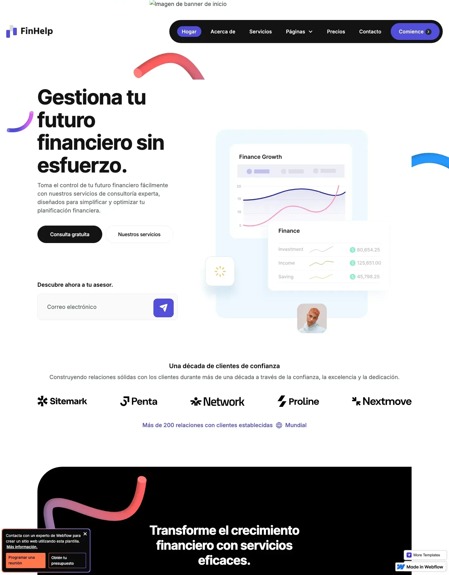 Diseño de página web para finanzas y seguros
