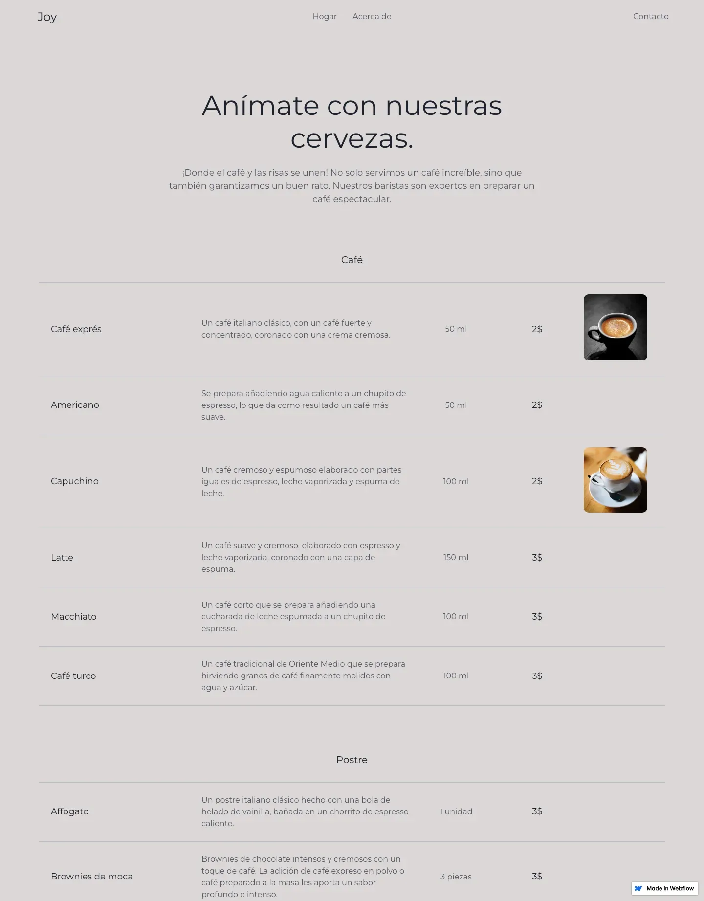 Diseño de página web para restaurantes y cafés