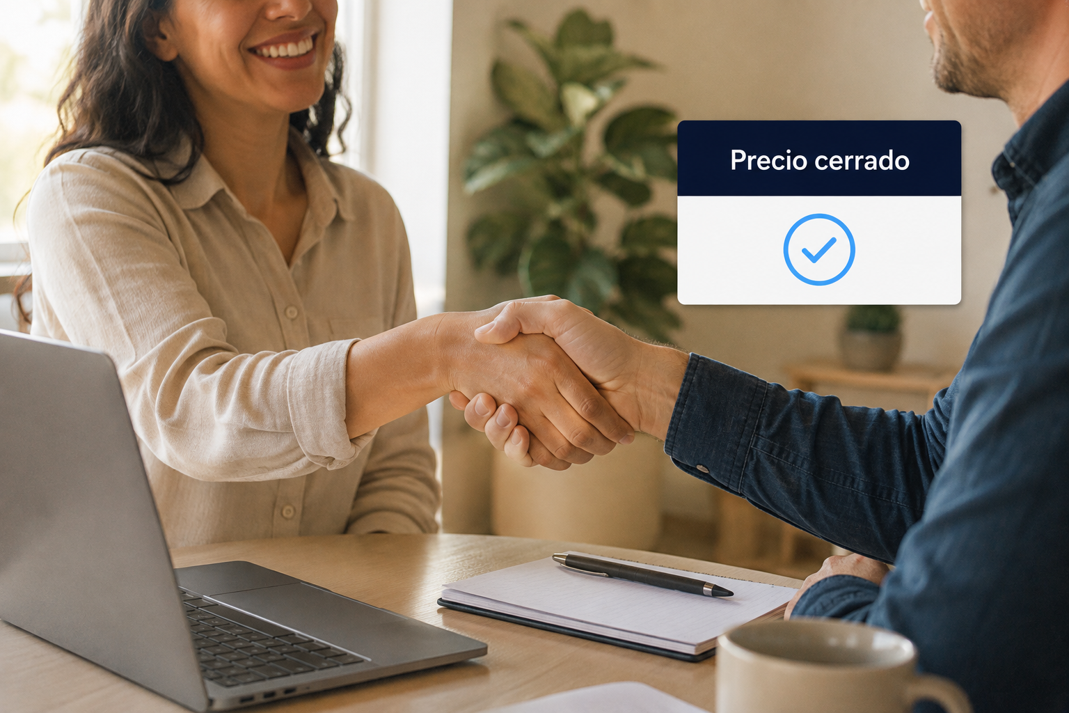 Cliente y diseñador cerrando el trato con precio cerrado