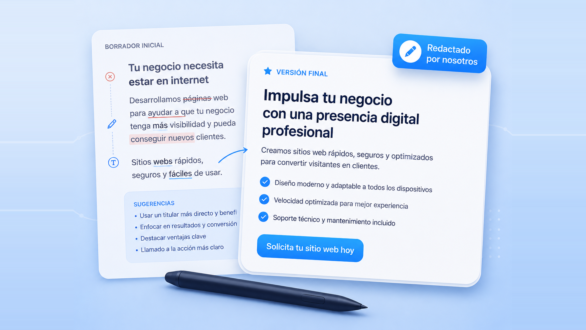 Textos comerciales redactados y corregidos
