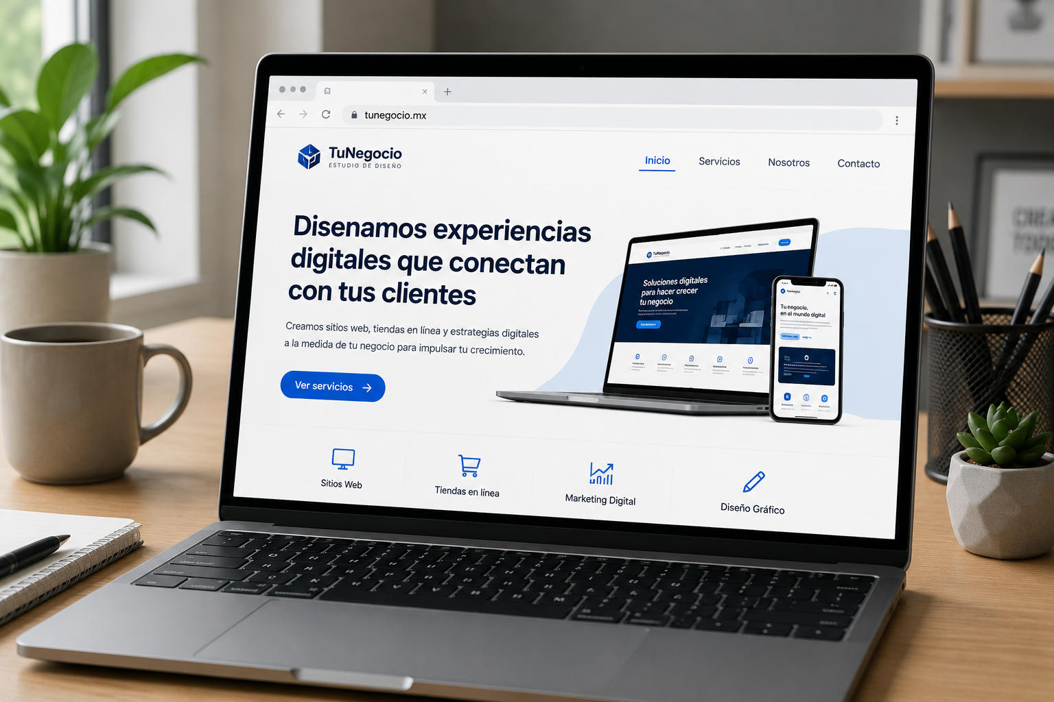 Página web corporativa con secciones ordenadas