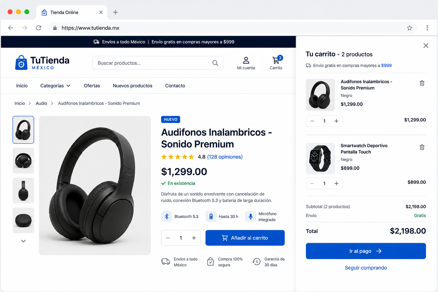 Tienda en línea con carrito y pago en línea