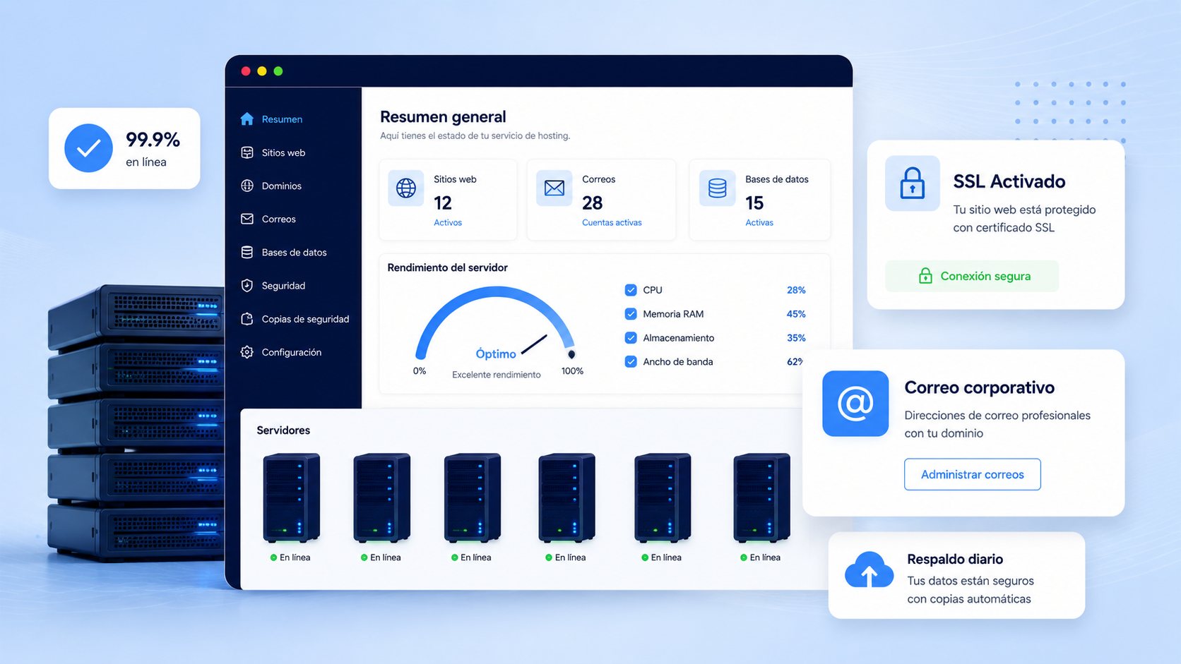 Hosting administrado con SSL y correos