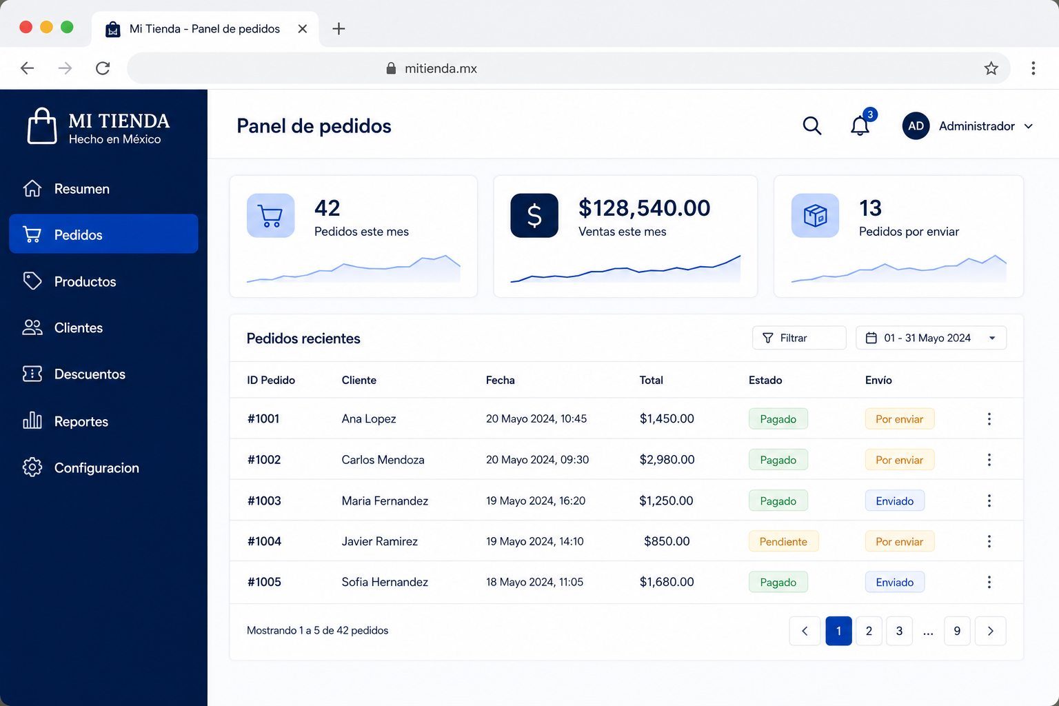 Pedidos con estado pagado y enviado