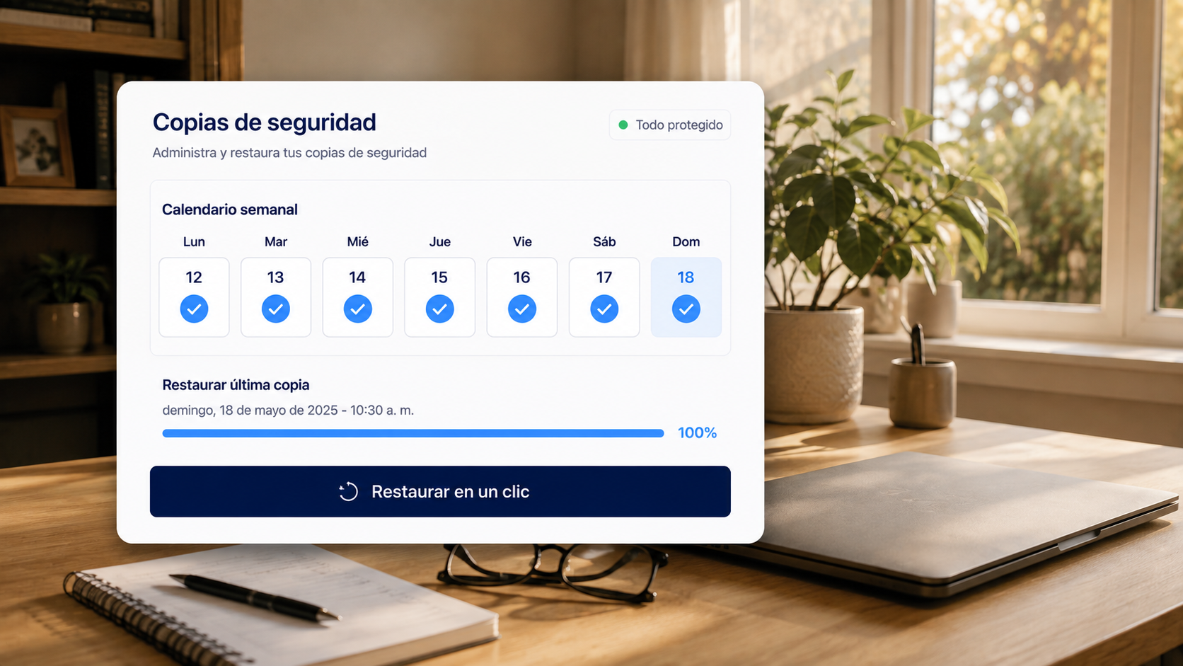 Respaldos automáticos con restauración en un clic