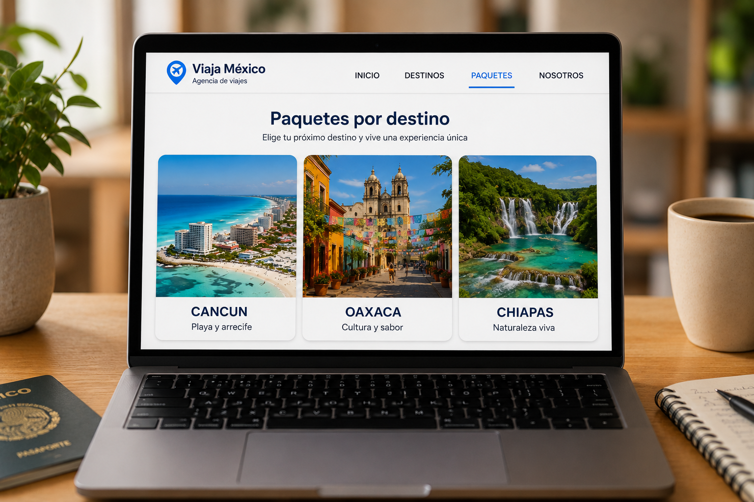 Página web de agencia de viajes con paquetes por destino